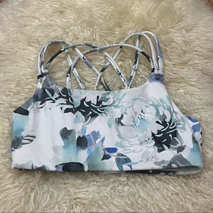 Athleta Gray Strappy Watercolor Floral Sports Bra Small
